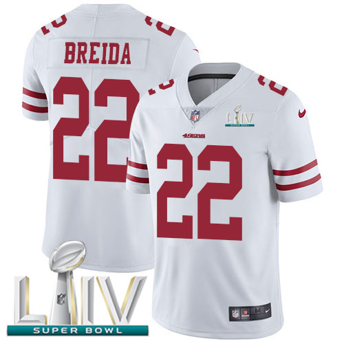 San Francisco 49ers Nike #22 Matt Breida White Super Bowl LIV 2020 Youth Stitched NFL Vapor Untouchable Limited Jersey